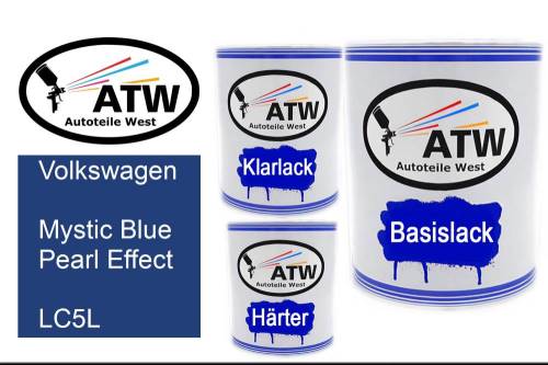 Volkswagen, Mystic Blue Pearl Effect, LC5L: 1L Lackdose + 1L Klarlack + 500ml Härter - Set, von ATW Autoteile West.